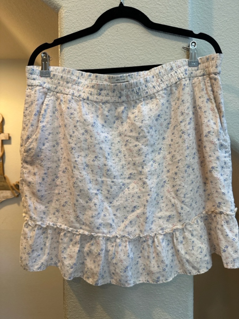 Rachel Zoe 100% Linen Floral Skirt Size M Elastic Waist Cottagecore